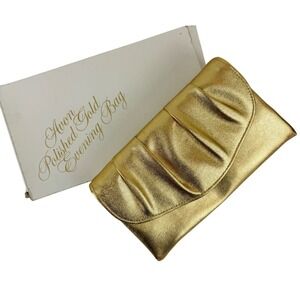 Vintage Avon Polished Gold Evening Bag Metallic Clutch Glam Prom Wedding Formal